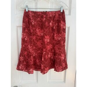 INC Women's Sz 6 Silk Floral Flounce Midi Skirt Romantic Cottagecore